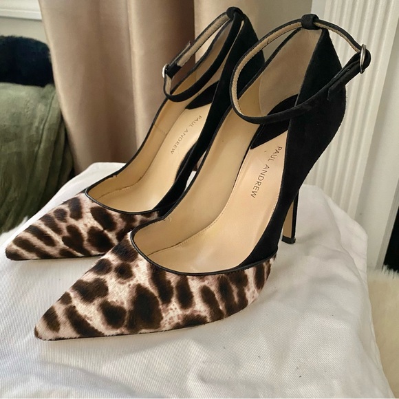 Animal Print PAUL ANDREW Ponyhair Suede Pointed Toe Ankle Strap Heels - Picture 8 of 16